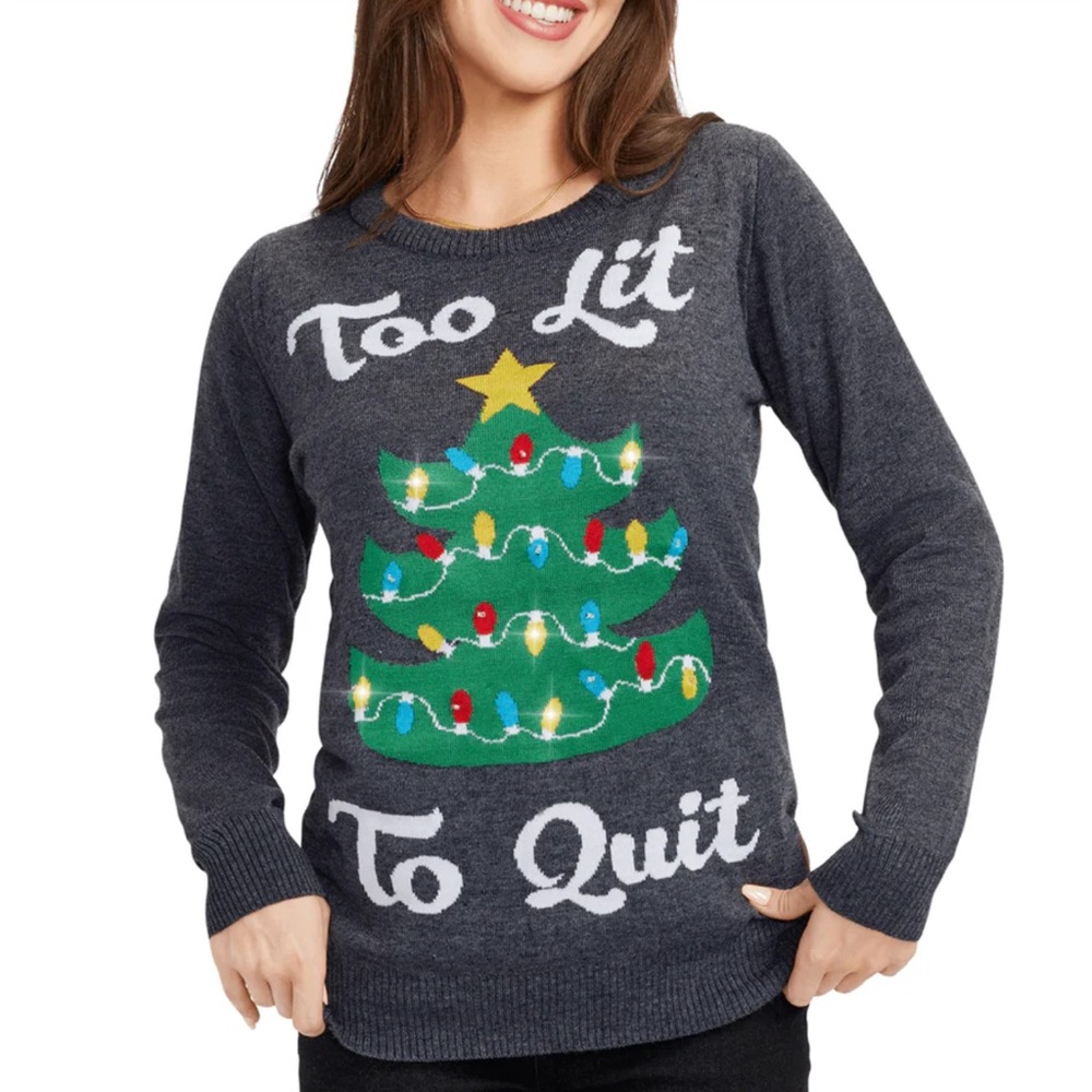 Tipsy Elves “Too Lit To Quit” Light-up Holiday Sweater size M
